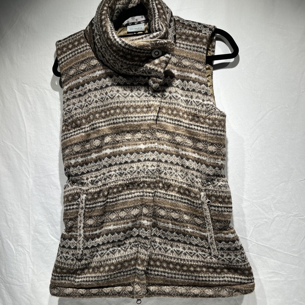 Athleta Ribbed Knitted Western Zip Up Vest Sweater with Pockets Brown Women's